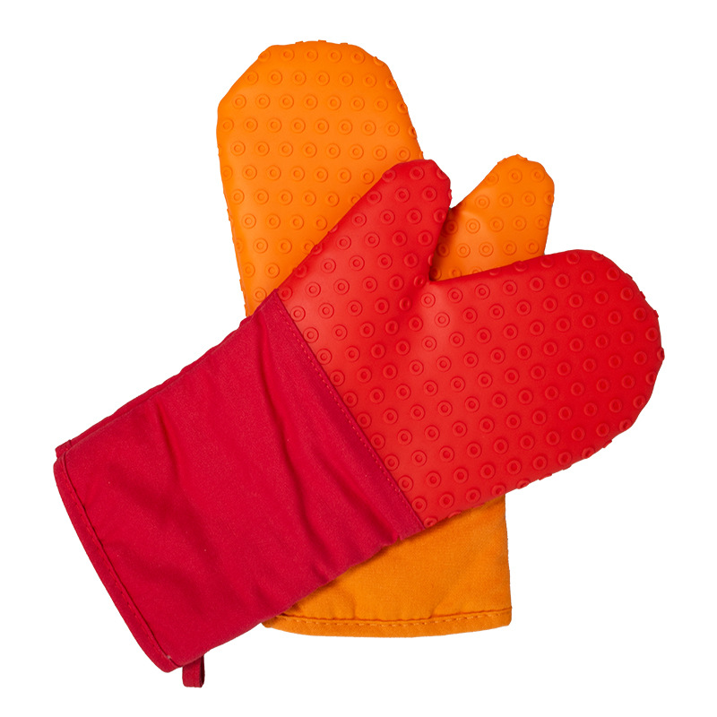 Nuevo algodón y engrosamiento aislamiento térmico anti-escaldado antideslizante de alta temperatura resistente horno de microondas para hornear cocina guantes de silicona