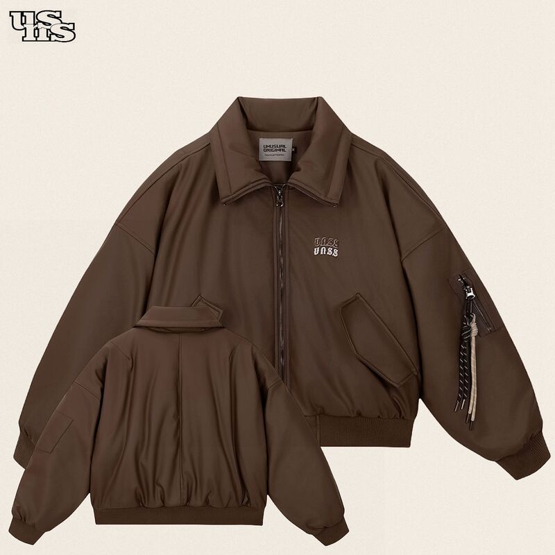 Unus Men's Clothing | American-Style Embroidered Pu Leather Padded Baseball Bomber Jacket for Men, Trendy Streetwear.
