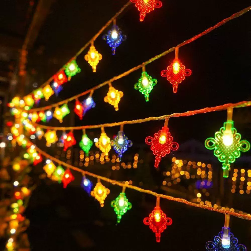 春节装饰彩灯LED挂件灯串节日中国结福挂件灯室内外灯串太阳能灯