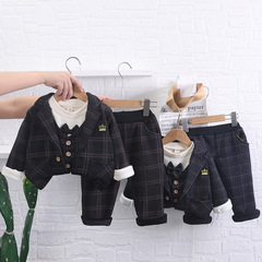 Cozy Winter and Autumn Set for Young Boys and Girls - Padded Plaid Suit with Long Sleeves - Stylish Baby Padded Long-Sleeve Three-Piece Set - Trendy