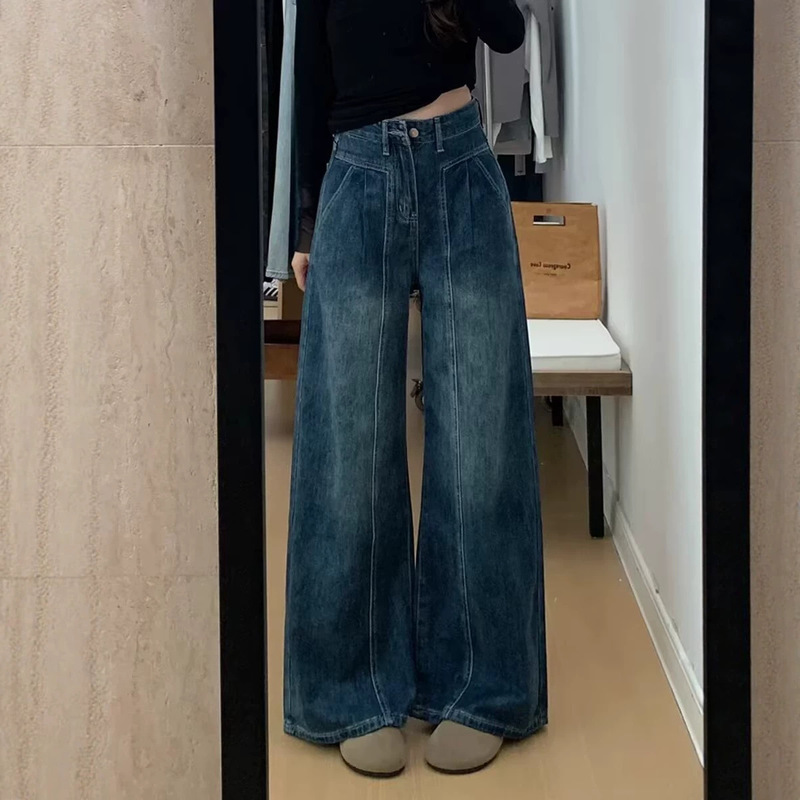 Wide-leg jeans for women, straight-cut, loose-fitting, slimming, high-waisted, plus-size, suitable for pear-shaped figures Wide-leg jeans for women, straight-cut, loose-fitting, slimming, high-waisted, plus-size, suitable for pear-shaped figures