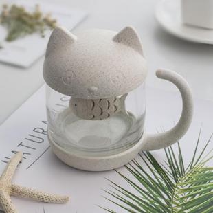 Kitten, Fish, Tea Cup, Girl's Birthday Mug, Office Cute Tea Cup, Home Glass Cup