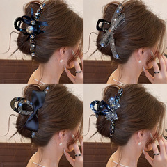 黒の高級感あふれるリボン付きヘアクリップ 大きめサイズ 2025年新作 高級ヘアピン 後頭部用シャーククリップ ヘアアクセサリー