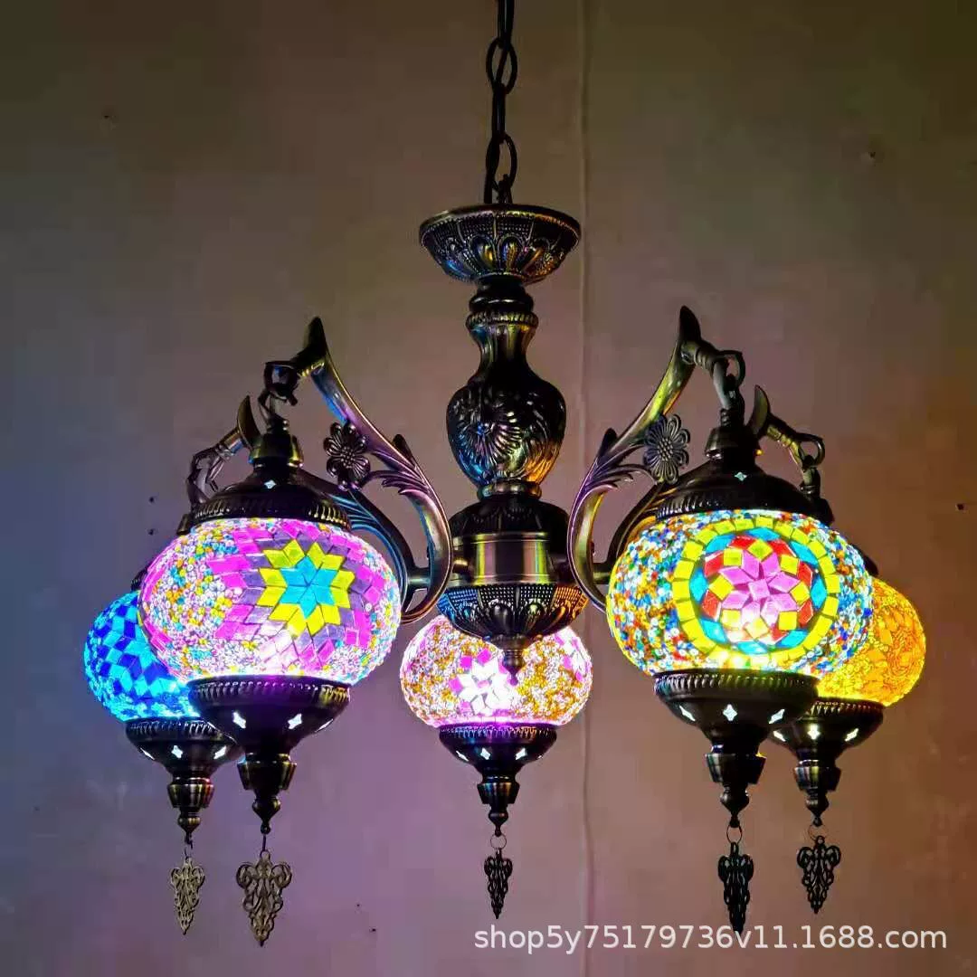 Мозаичная люстра в турецком стиле, handmade витраж, E27, Ø52–56 × 90 см