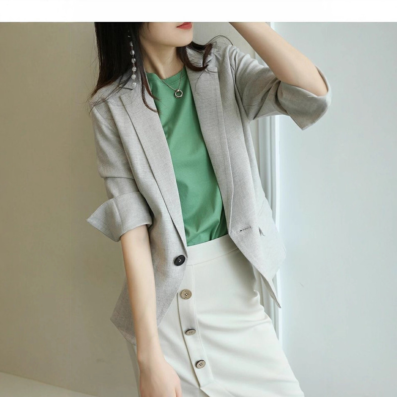 Good Quality Stand-cut Waist Linen Suit Jacket Slim-fit Slimming Elegant Small Suit Commuter Leisure