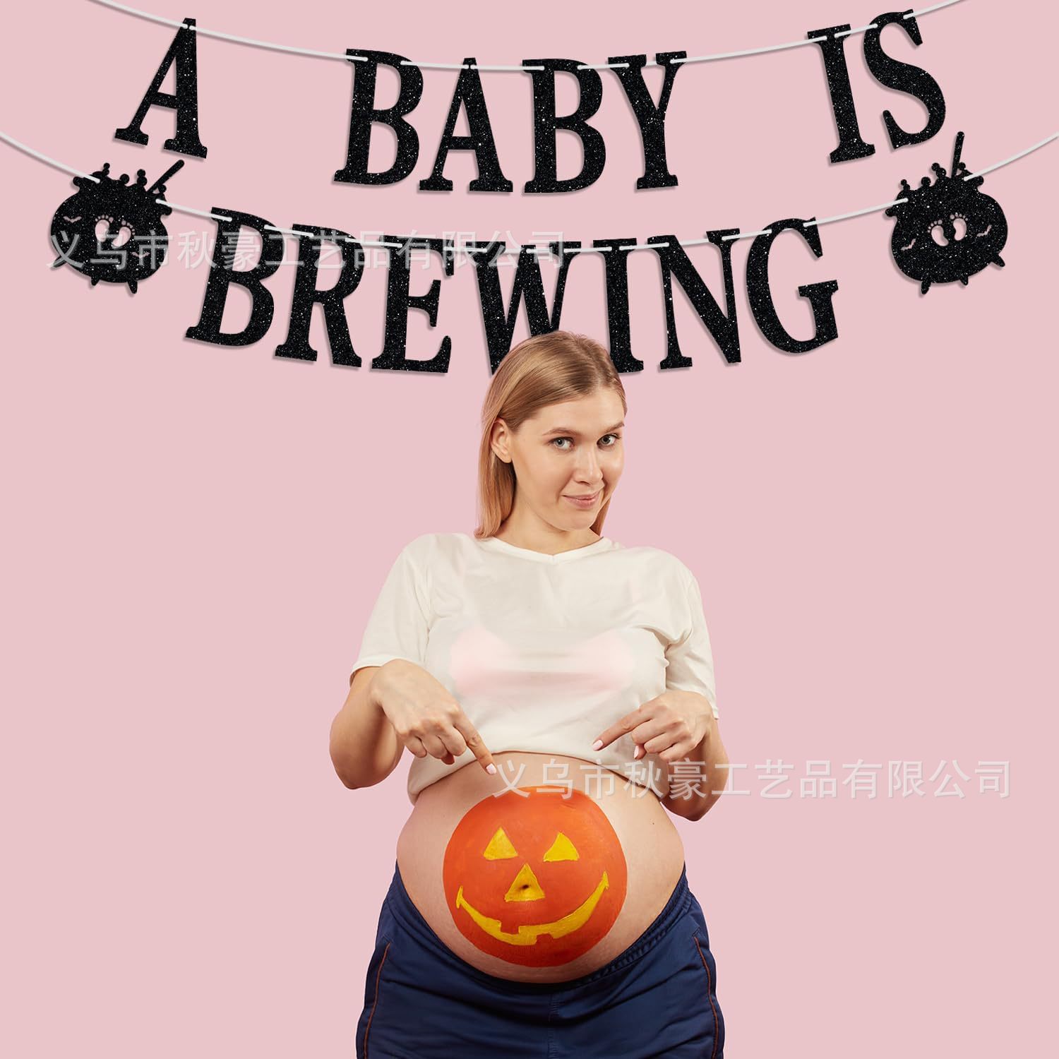 A Baby is Brewing Banner Halloween Theme Baby First Birthday Flash Negro Transfronterizo