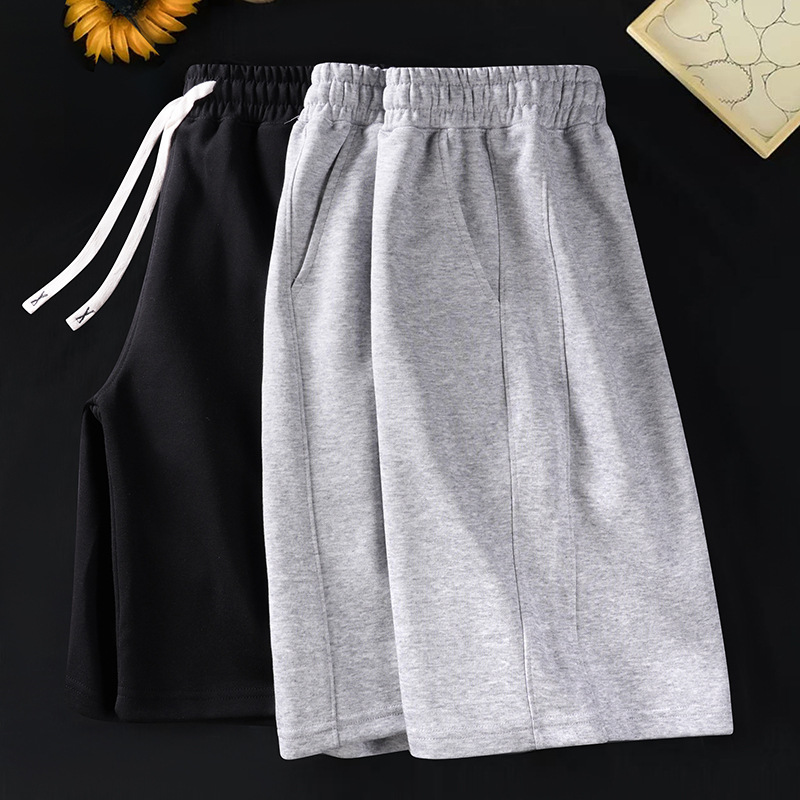 Teenagers Summer Drawstring Cotton Shorts Men's Simple Pure Color Three-Quarter Pants Loose Casual Straight Pants M-5Xl