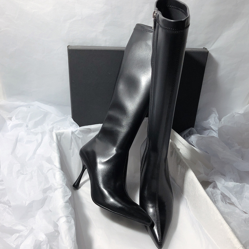 Knights Boots Black but Knee Long Boots Simple Pointed Toe Solid Color White Thin Adult High Heel Stretch Elegant Korean Style Knights Boots Black but Knee Long Boots Simple Pointed Toe Solid Color White Thin Adult High Heel Stretch Elegant Korean Style