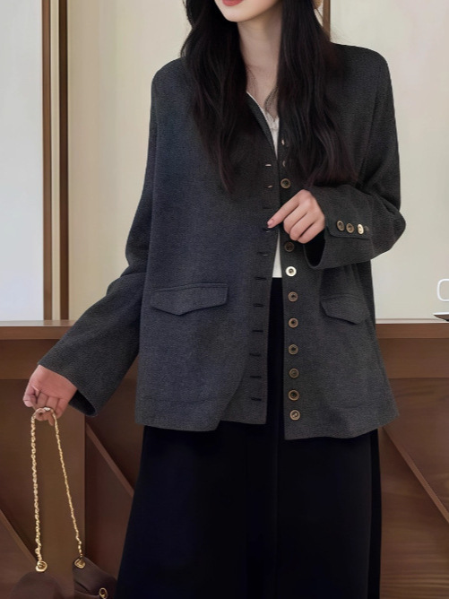 老钱风设计感单排扣外套女2025秋季新款大码胖MM气质时髦显瘦上衣|undefined