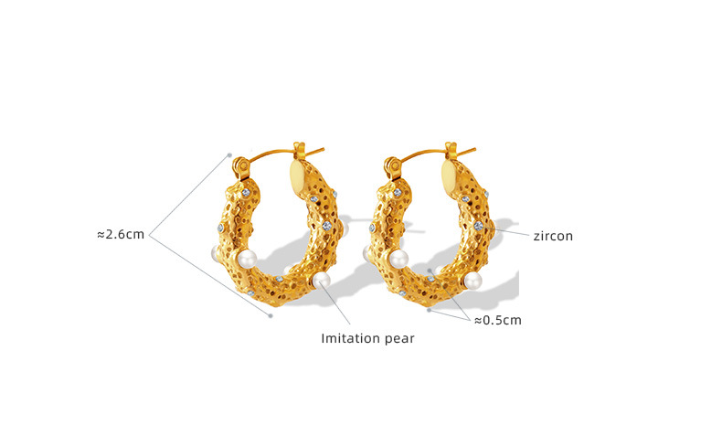 Retro Geometric U-shaped Inlaid Pearl Zircon Titanium Steel Earrings display picture 1