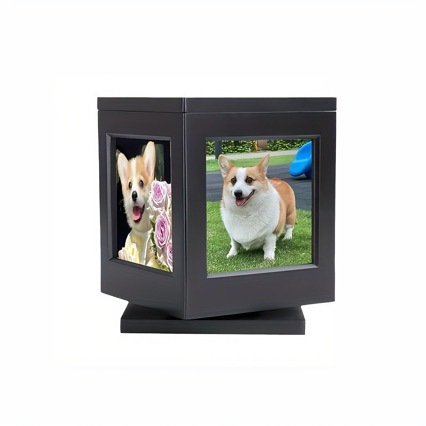 Inventario de madera giratoria con marco caja de recuerdo para mascotas, caja de recuerdo para perros y gatos, base giratoria de madera para gatos