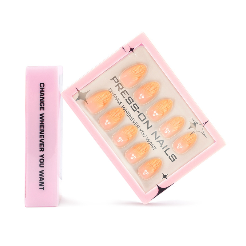 30 pieces of advanced wear armor simple French orange nail art false nails Europe and the United States 3D shell pearl nail wholesale