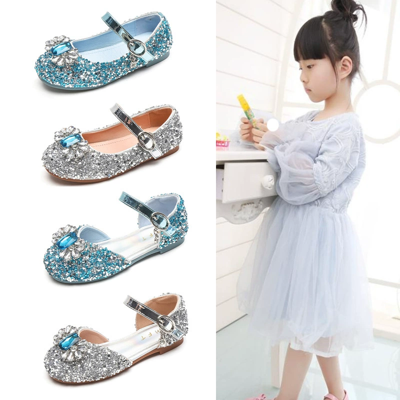 Обувь принцессы Аиши для девочек, детская обувь на плоской подошве с кристаллами, 2023, весенне-осенняя маленькая новая кожаная обувь на мягкой подошве для маленьких девочек