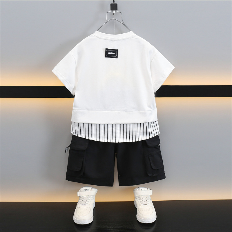 7297 Traje de ropa de verano para niños Ropa delgada de manga corta de verano para niños 2025 nueva moda estilo occidental ropa para niños de verano