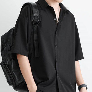 Summer Thin Shirt Jacket Shirt Loose Short-Sleeved Men's Long-Sleeved Casual Black Drapey Handsome Men's Ice Silk
