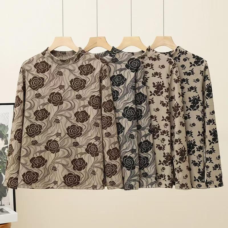 Mom's Clothing 2026 Autumn and Winter Long-Sleeve Printed Top Women's Blouse Base Shirt Slimming Cover-Up Shirt Mom's Clothing 2026 Autumn and Winter Long-Sleeve Printed Top Women's Blouse Base Shirt Slimming Cover-Up Shirt