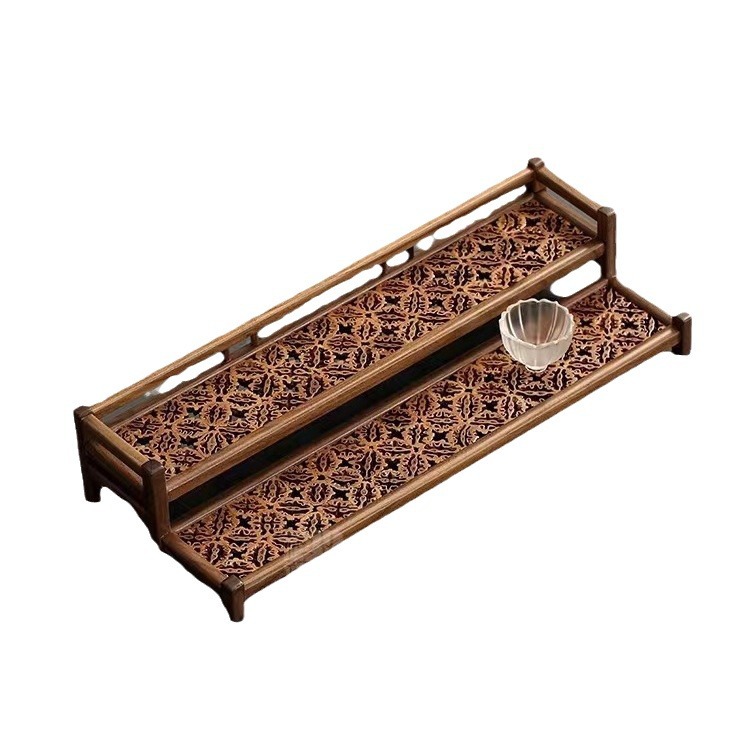 Jugano de nuez soporte de tazas de té de doble capa soporte de tazas de aire de tazas de té soporte de tazas de almacenamiento de tazas de té soporte de exhibición