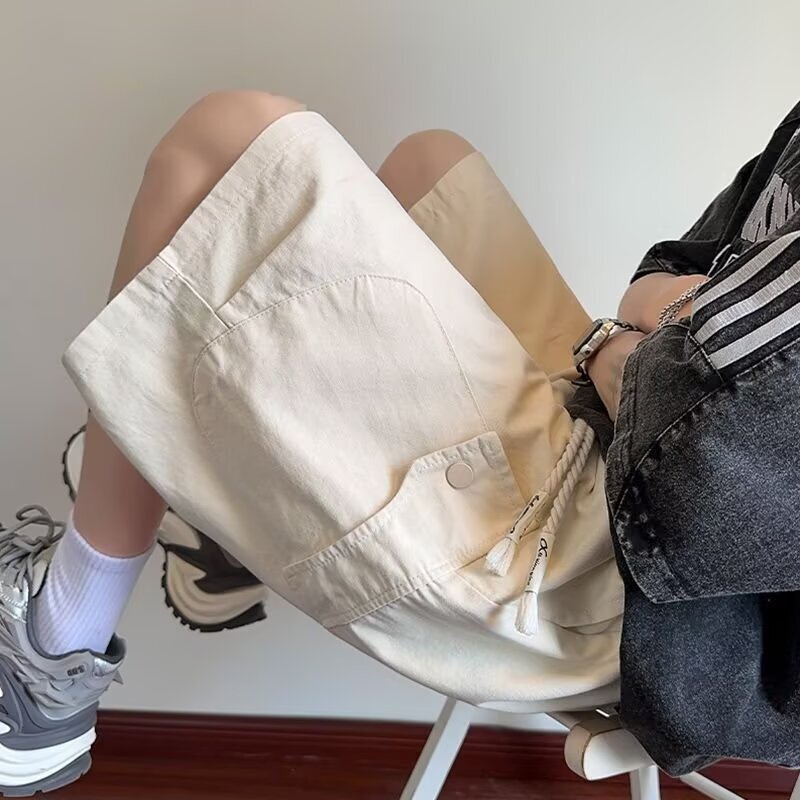Men's Summer Casual Loose Sports Shorts American Style Trendy Brand Large Pocket Pure Cotton Basketball Shorts