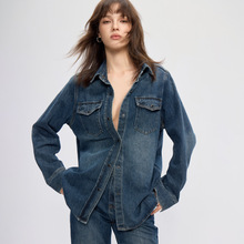 【高品质】复古水洗工装贴袋牛仔衬衫女2025秋休闲百搭显瘦内搭叠