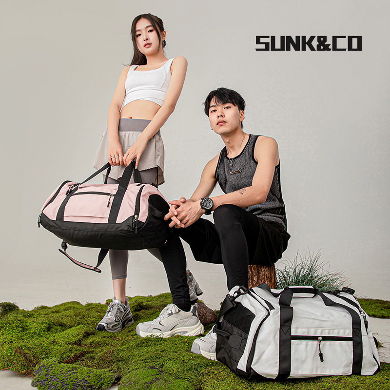 Bolsa de viaje impermeable, bolsa de acondicionamiento físico de película de cuero de gran capacidad, bolsa de equipaje de comercio exterior, bolsa de entrenamiento de separación seca y húmeda.