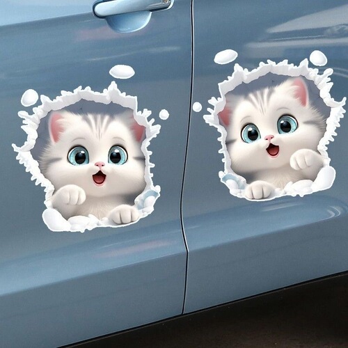 Personality cute hole white cat car body windscreen decoration cover scratch sticker adorable electric bike car sticker