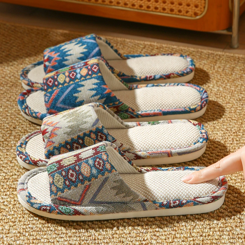 Льняные тапочки для женщин, весенне-осенние домашние парные домашние бесшумные нескользящие четырехсезонные хлопковые и льняные тапочки для мужчин B&B Hotel