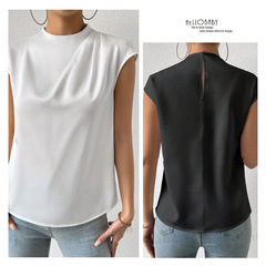 仿真絲上衣女緞面T恤色丁短袖打底西裝內搭夏季圓領外穿上衣