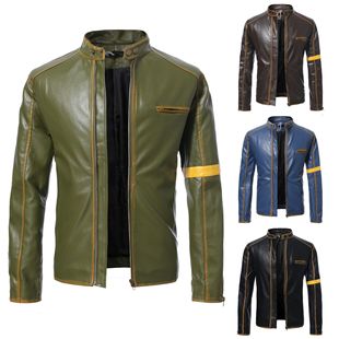 Foreign Trade Amazon European and American Men's Wear Old Motorcycle Leather Jacket Men's Youth Stand Collar Punk Leather Jacket