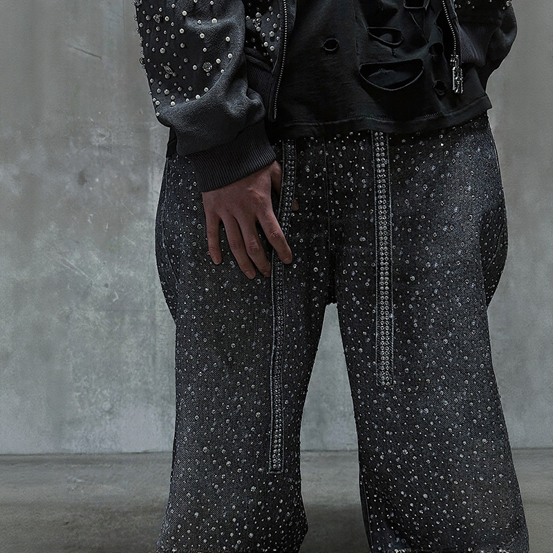 Abbigliamento uomo Jeans da uomo resistenti con strass scintillanti Pantaloni lunghi unici Stile streetwear_voghion.com