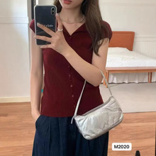 针织开衫女装2025新款夏季薄款外搭高级翻领针织短袖修身上衣