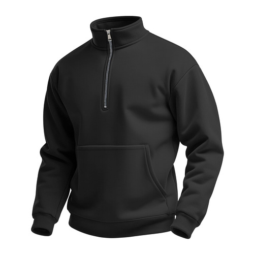 Men's Plaid Autumn Casual Outdoor High Collar Half-Zip Pockets Hooded Long-Sleeve Sweatshirt