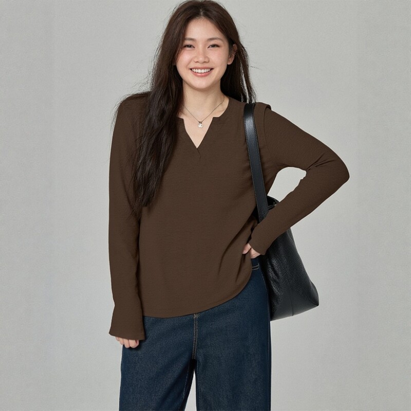 Plus Size Women's Tops Autum Maillard Brown Unique and Beautiful Women's Clothing 120kg Fat Girl's Beautiful T-Shirt 3570
