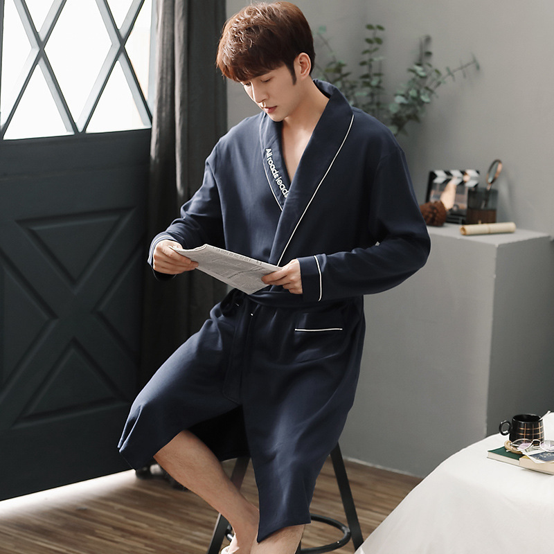 Pajamas men's autumn and winter nightgown plus size long sleeve cotton long bathrobe leisure home clothes a generation of hair Pajamas men's autumn and winter nightgown plus size long sleeve cotton long bathrobe leisure home clothes a generation of hair