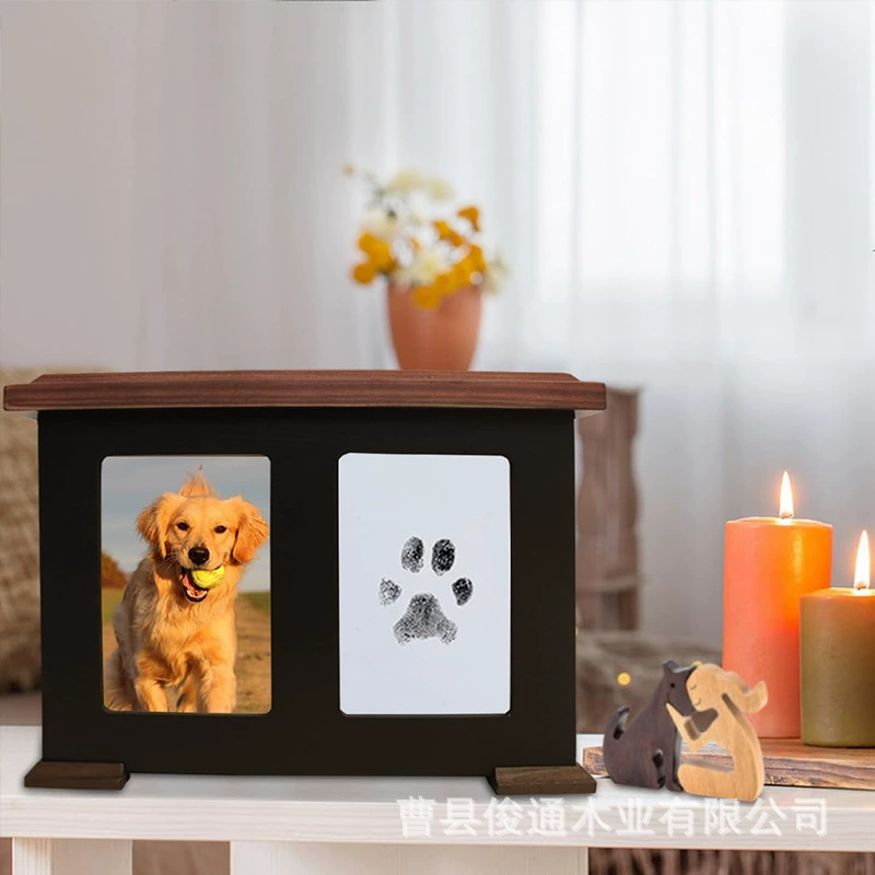 Деревянная урна для питомцев с фоторамкой, декоративный ошейник и коробка для хранения, вмещающая отпечаток лапы малыша или урну для животных.