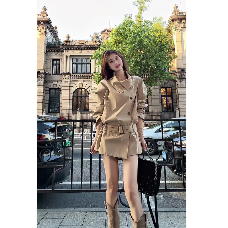 British Style Khaki Short Windbreaker Jacket for Women 2025 Autum New Waist-Reducing Lapel Versatile Top