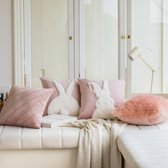 Pink rabbit embroidered pillow case, Dutch velvet thickened cushion, light luxury model room pillow, Nordic style living room pillow