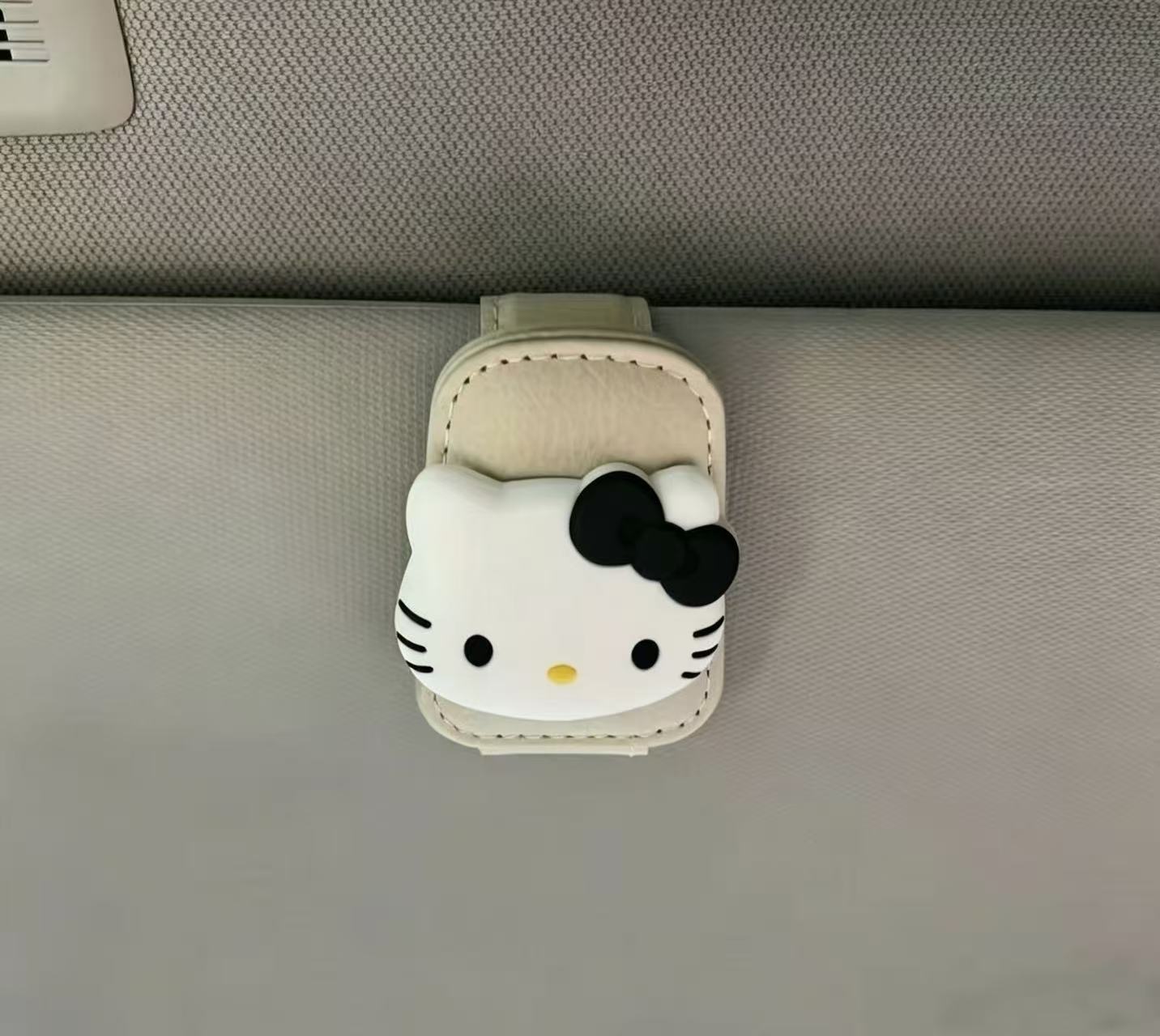 Cute Kt Cat Car Sunglasses Holder, Multifunctional Sun Visor Storage for Sunglasses, Cards, and Cute Receipt Clip