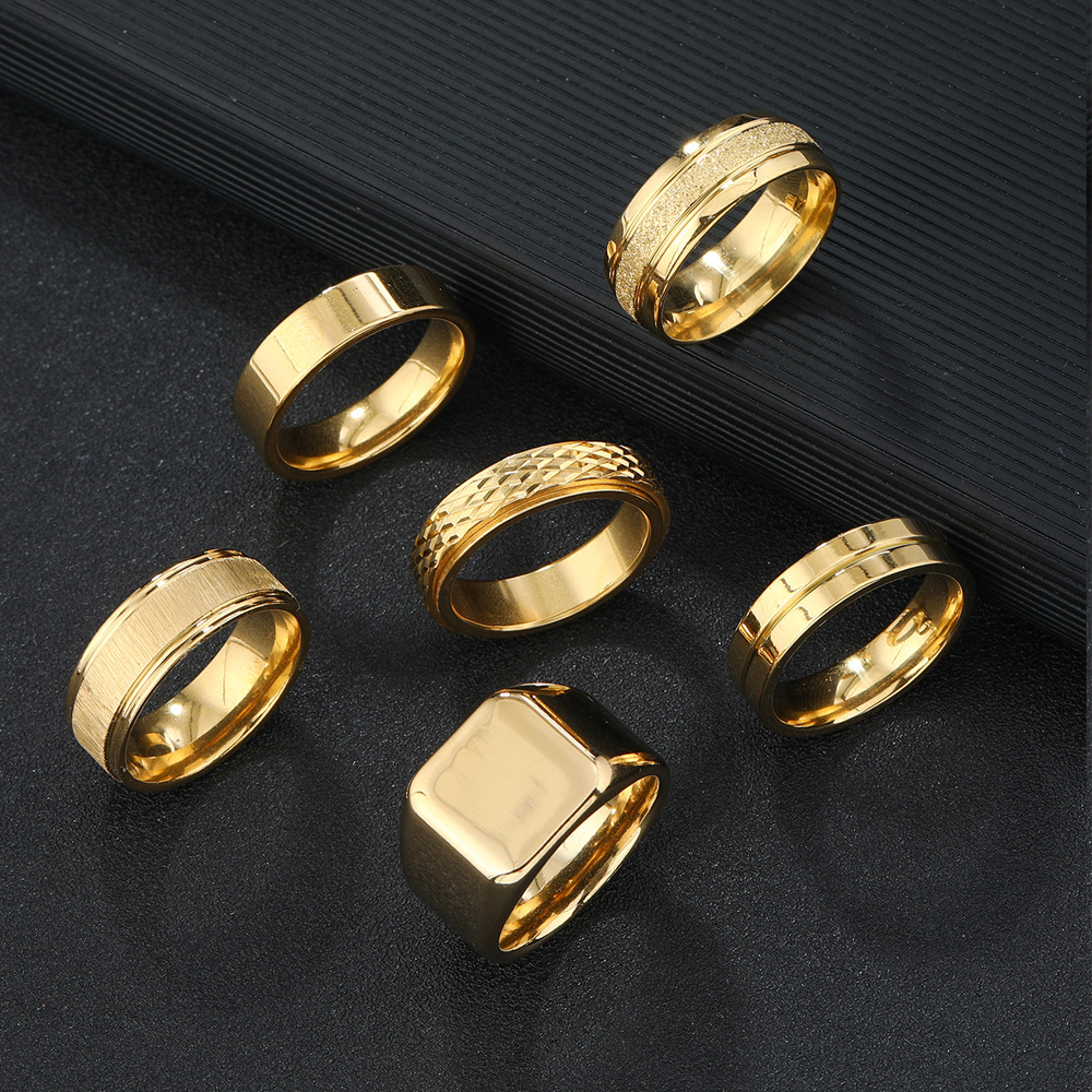 Cross-Border Stainless Steel Jewelry Batch Flower Mesh Rotatable Ring Hip-Hop Punk Style Titanium Steel Ring Six-Piece Set