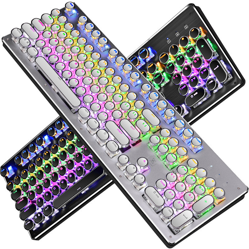 104キー 台湾式表音法 丸型電気メッキメタル パンク風メカニカルキーボードキーキャップ 文字透光キーキャップ 電気メッキ加工|undefined