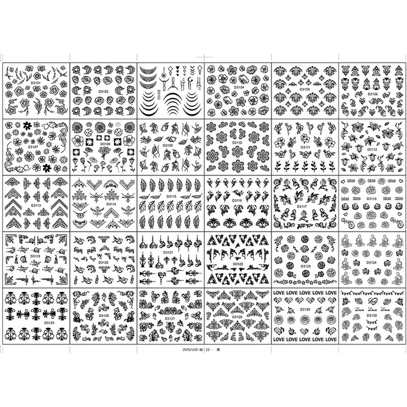 Foreign Trade Cross-Border 3D Nail Stickers 30 Pieces of Black Flower Butterfly Nail Stickers Flower Nail Stickers Nail Accessories