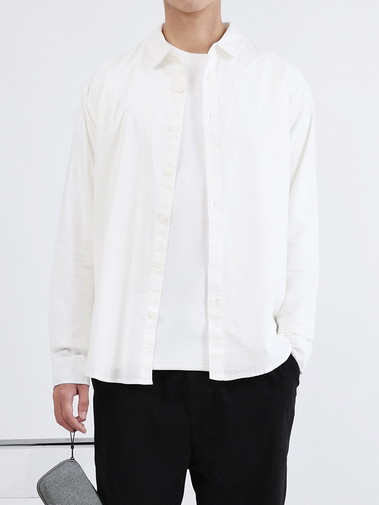 Hombres lino de manga larga camisa de hombre primavera y otoño camisa de alto nivel camisa casual suelta chaqueta de hombre