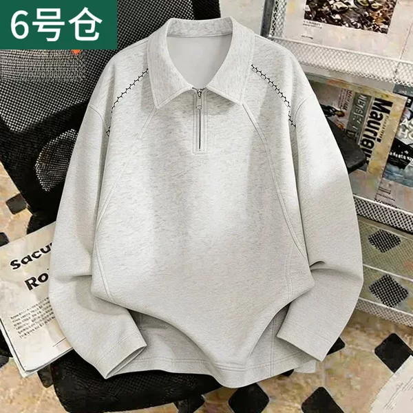 Outdoor sports American retro half-zip turn-down collar long-sleeve sweatshirt for men, loose and casual for autumn
