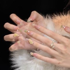 夏日顯白冰透立體小花穿戴美甲 清新甜美立體鬱金香美甲貼成品甲