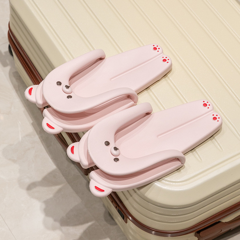 Bear-shaped Foldable Slippers Couples, Convenient Travel, Non-slip Outdoor Flip-flops For Beach And Business Trips_voghion.com
