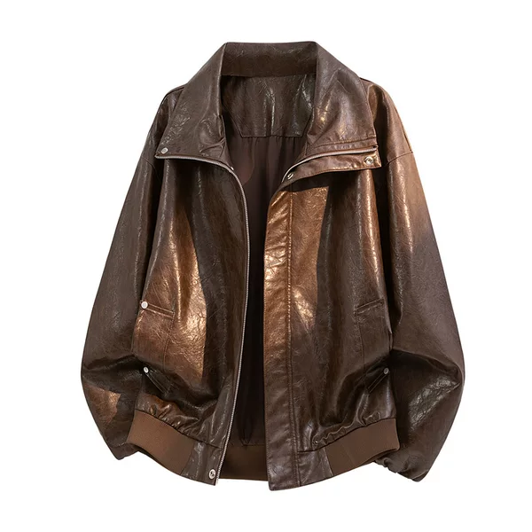 Cross-border men's leather jacket for spring and autumn, stylish biker outdoor leather jacket, men's loose-fitting leather coat, manufacturer wholesale