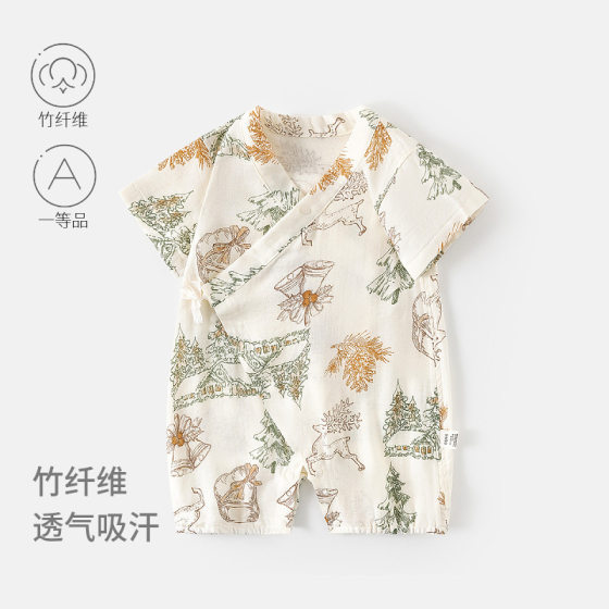Baby Monk Clothing Bamboo Fiber Gauze Short Climbing Summer Ultra-thin Baby Climbing Clothing Hare Short-sleeved Summer Jumpsuit