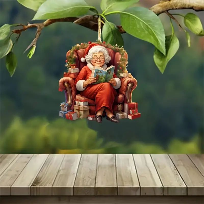 Creativo nuevo colgante navideño de Papá Noel acrílico plano transfronterizo automóvil espejo retrovisor interior decoración colgante image 3