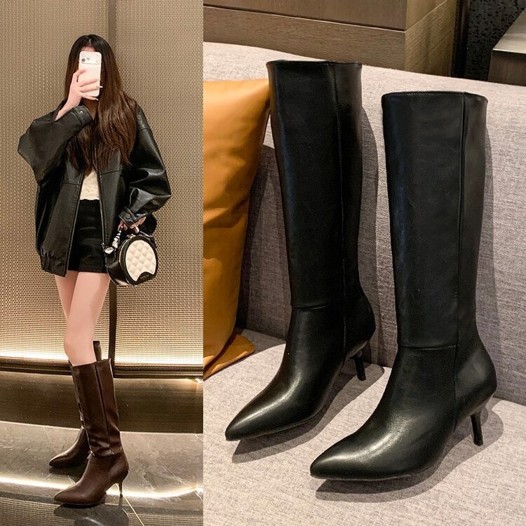 European and American Style Knee-High Boots for Women, Pointed-Toe High Boots, New Style Stiletto Long Boots, Slim Boots to Match Skirts, Plus-Size Boots European and American Style Knee-High Boots for Women, Pointed-Toe High Boots, New Style Stiletto Long Boots, Slim Boots to Match Skirts, Plus-Size Boots