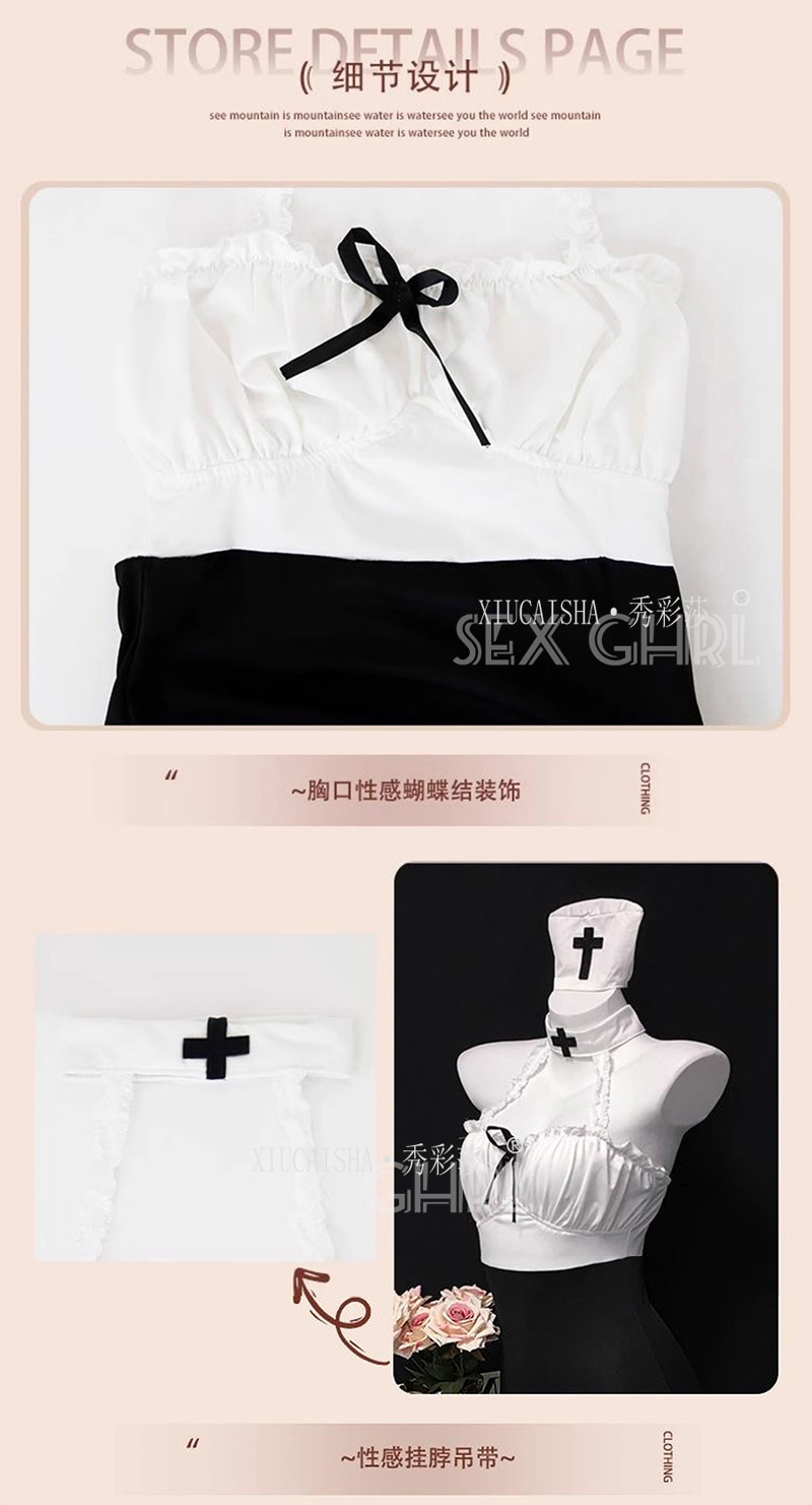 Nurse Role Play Lingerie Set with Headpiece, Mini Skirt, Wrist Bands and Thong — detail image 12