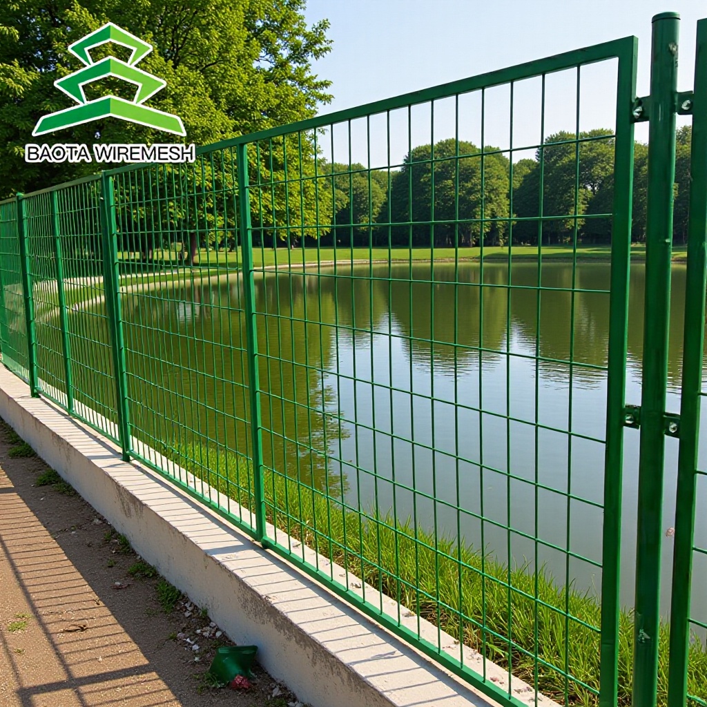 水源铁丝网围栏400丝草绿岸边隔离网 现货水库双边丝无立柱护栏网